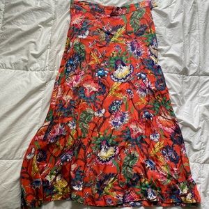 H&M orange summer print midi slip skirt